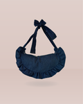 sac croissant à volants en tissu denim bleu foncé